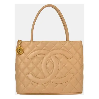 Chanel Beige Leather Medallion Tote Bag