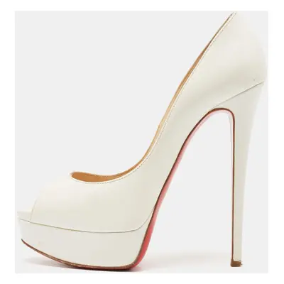 Christian Louboutin White Patent Leather Lady Peep Platform Pumps Size