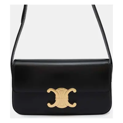 Celine Triomphe Claude Black Shiny Calf Leather Shoulder Bag