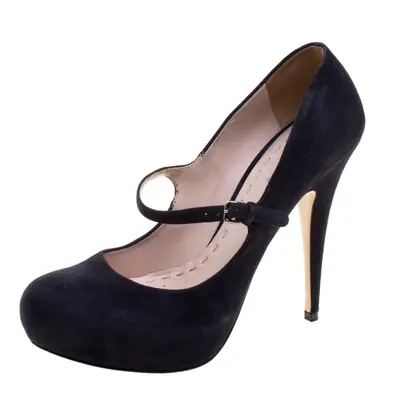 Miu Miu Dark Blue Suede Mary Jane Pumps Size