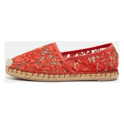 Valentino Red Lace and Leather Espadrille Flats Size