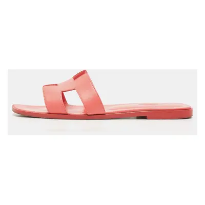 Hermes Rose Pink Leather Oran Flat Slide Sandals Size