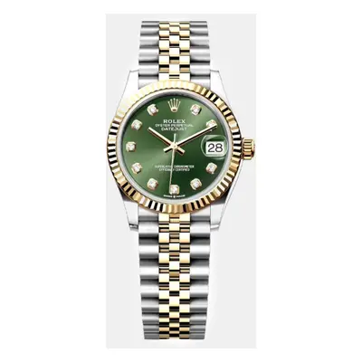 Rolex Green 18K Yellow Gold Stainless Steel Datejust Automatic Women's Wristwatch mm