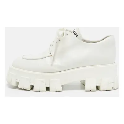 Prada White Leather Platform Monolith Lace Up Derby Size