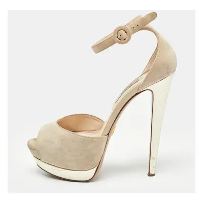 Prada Beige Suede Platform Ankle Strap Sandals Size