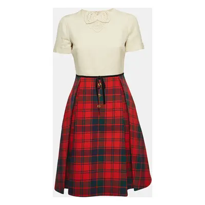 Gucci Beige/Multicolor Plaid Wool Short Dress