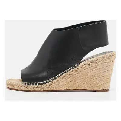 Celine Black Leather Espadrille Wedge Sandals Size