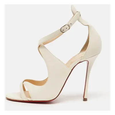 Christian Louboutin Cream Leather Malefissima Ankle Strap Sandals Size