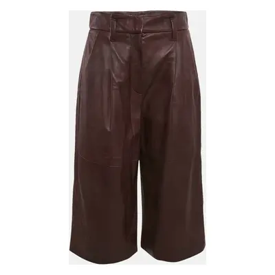 Brunello Cucinelli Burgundy Leather Wide Leg Capri Pants