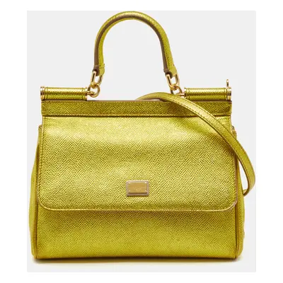 Dolce & Gabbana Metallic Green Leather Miss Sicily Top Handle Bag