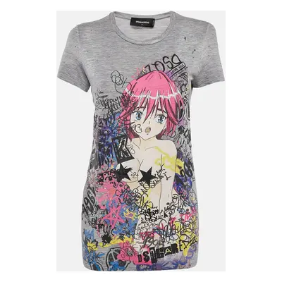 Dsquared2 Multicolor Anime Manga Print Cotton Crew Neck T-Shirt