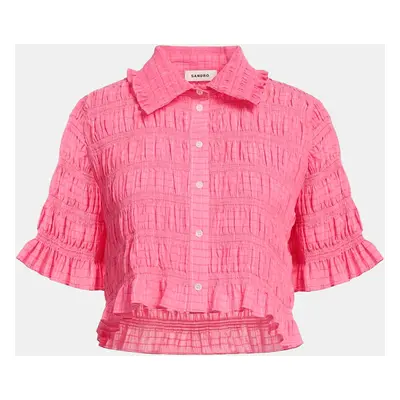 Sandro Pink Smocked Crepe Button Front Blouse