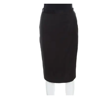 Christian Dior Black Textured Woven Cotton Pencil Skirt