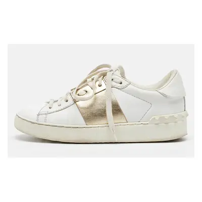 Valentino White/Gold Leather Rockstud Low Top Sneakers Size 35.5