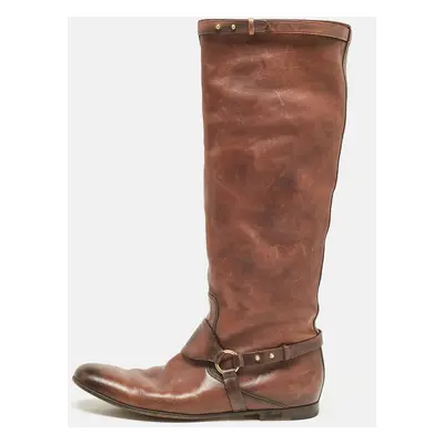 Gucci Brown Leather Knee Length Boots Size 39.5