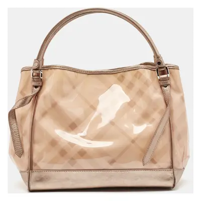 Burberry Metallic Beige Exploded Check PVC and Leather Canterbury Tote