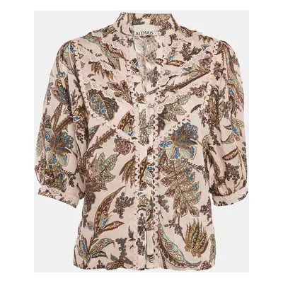 Alemais Pink Printed Lace Trim Ramie Estella Yoke Front Shirt