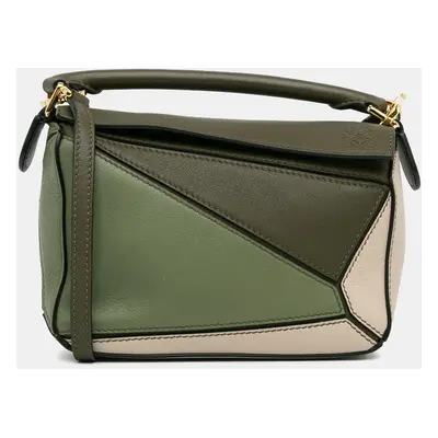 Loewe Green Leather Tricolor Mini Puzzle Shoulder Bag