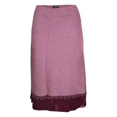 Etro Pink Wool Blend Velvet Trim Bead Detail Midi Skirt