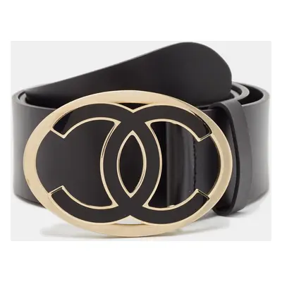 Chanel Black Leather CC Logo Buckle Belt 85CM