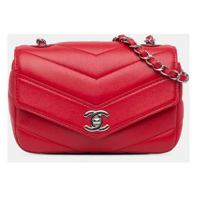 Chanel Red Mini Caviar Chevron Data Center Envelope Flap Bag