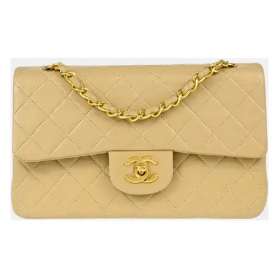 Chanel Beige Lambskin Small Classic Double Flap Shoulder Bag