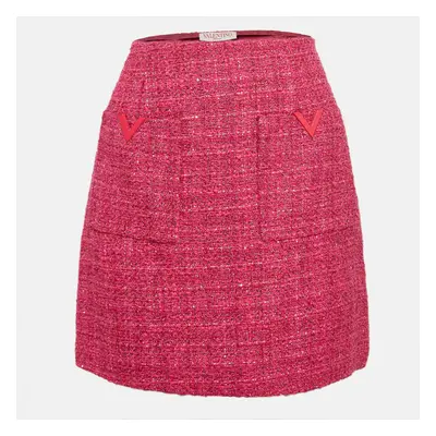 Valentino Pink Lurex Tweed V-Logo Metallic Glaze Mini Skirt