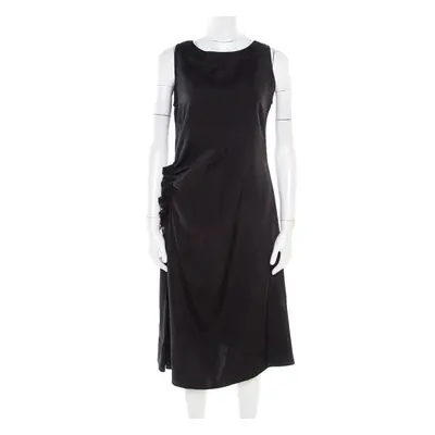 Bottega Veneta Black Asymmetric Ruffle Draped Sleeveless Shift Dress