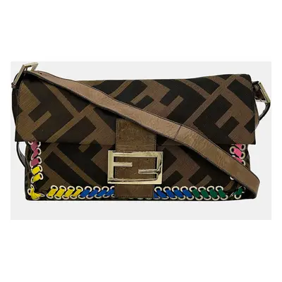 Fendi Zucca Canvas Rainbow Whipstitch Baguette bag