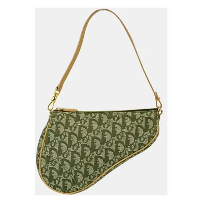 Dior Green Canvas Trotter Saddle Handbag