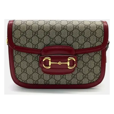 Gucci Beige Red Canvas and Leather Horsebit Shoulder Bag