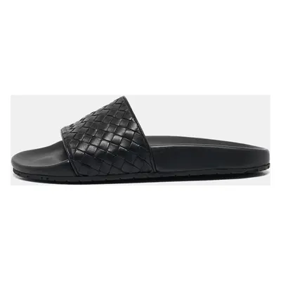 Bottega Veneta Black Intrecciato Leather Flat Slides Size