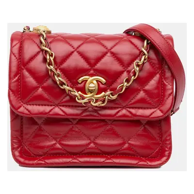 Chanel Red Lambskin Leather Mini Quilted Soft Square Flap Bag