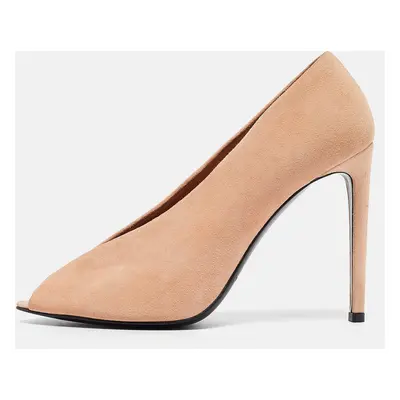 Balenciaga Peach Suede Peep Toe Pumps Size