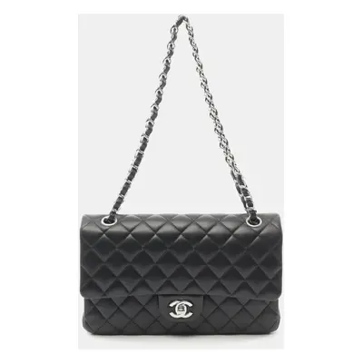 Chanel Black Lambskin Leather Classic Double Flap Shoulder Bag