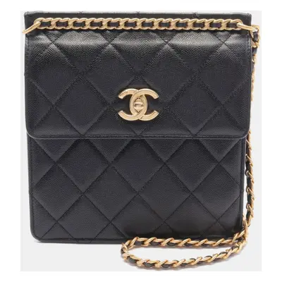 Chanel Black Caviar Leather Quilted Chain Shoulder Bag