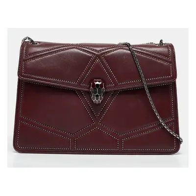 Bvlgari Burgundy Quilted Leather Studded Serpenti Forever Shoulder Bag