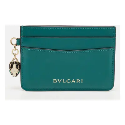 Bvlgari Green Leather Serpenti Forever Card Holder