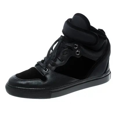 Balenciaga Black Velvet and Leather High Top Sneakers Size