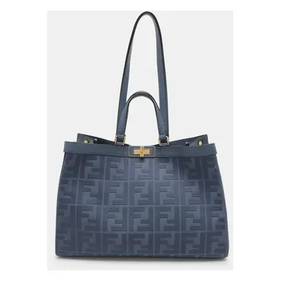 Fendi Blue Zucca Canvas and Leather Medium FF Peekaboo X Tote