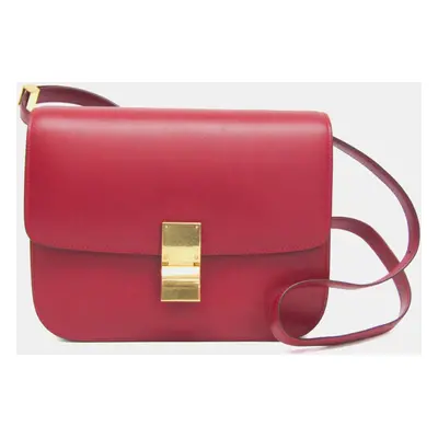 Celine Red Leather Classic Medium Box Shoulder Bag