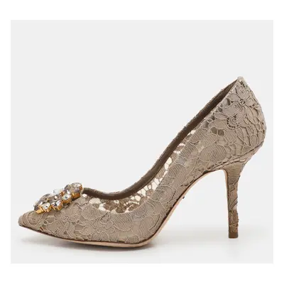 Dolce & Gabbana Beige Lace Bellucci Crystal Embellished Pointed Toe Pumps Size