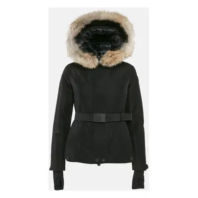 Moncler Grenoble Black Synthetic and Fur Detachable Hood Down Jacket