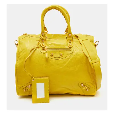 Balenciaga Bright Yellow Leather GGH Motorcycle City Bag