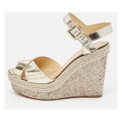 Christian Louboutin Metallic Leather Almeria Platform Wedge Sandals Size