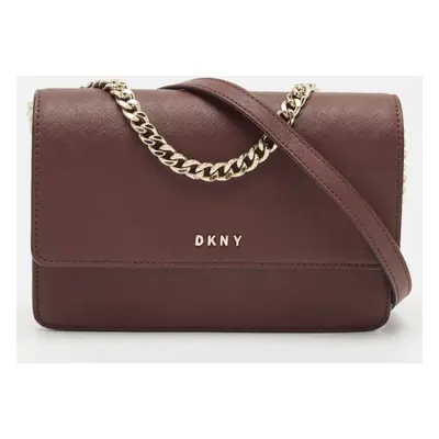 DKNY Burgundy Leather Bryant Park Flap Crossbody Bag