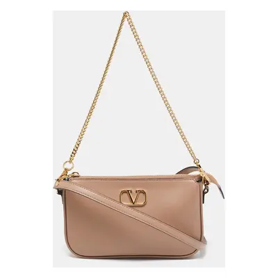 Valentino Beige Leather Mini VLogo Crossbody Bag