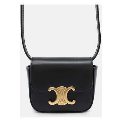 Celine Black Shiny Calf Leather Triomphe Mini Claude Shoulder Bag