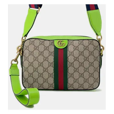 Gucci Ophidia Small Beige/Green Leather Gg Supremecanvas Cross Body Bag