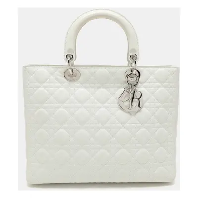 Dior White Cannage Leather Large Lady Dior Tote